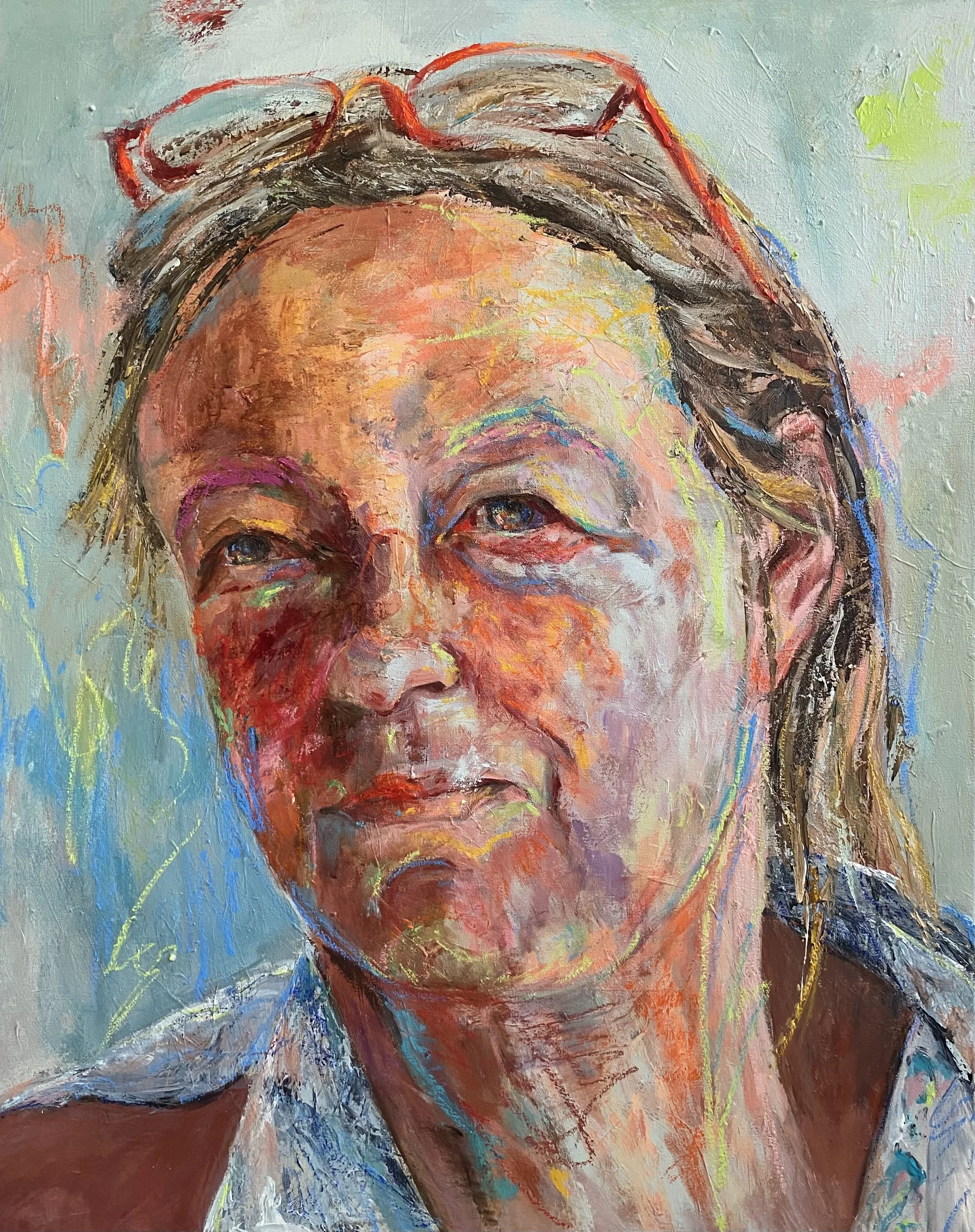 Eva, 2025
Acryl und Ölpastel auf Leinwand, 
100 x 80 cm
