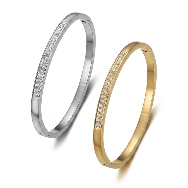 Crystals Row  Hinged Bangle (Gold&Silver)