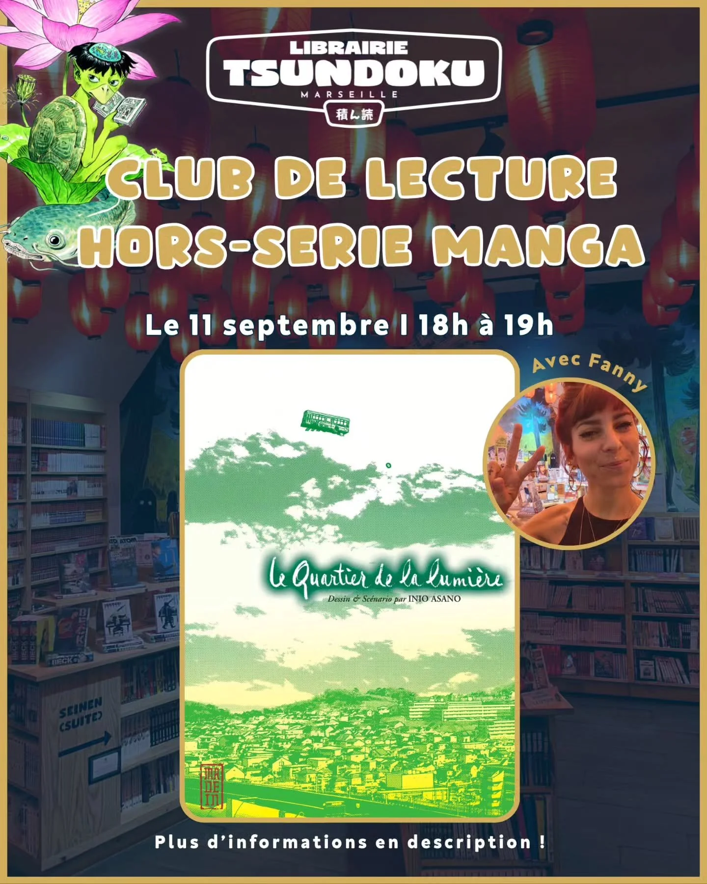 📚 Here we go again ! 

On remet &ccedil;a avec une r&eacute;union hors s&eacute;rie manga le vendredi 11 septembre de 18h &agrave; 19h.

Je vous propose cette fois d'explorer le one-shot Le Quartier de la Lumi&egrave;re aux @editions_kana_officiel a