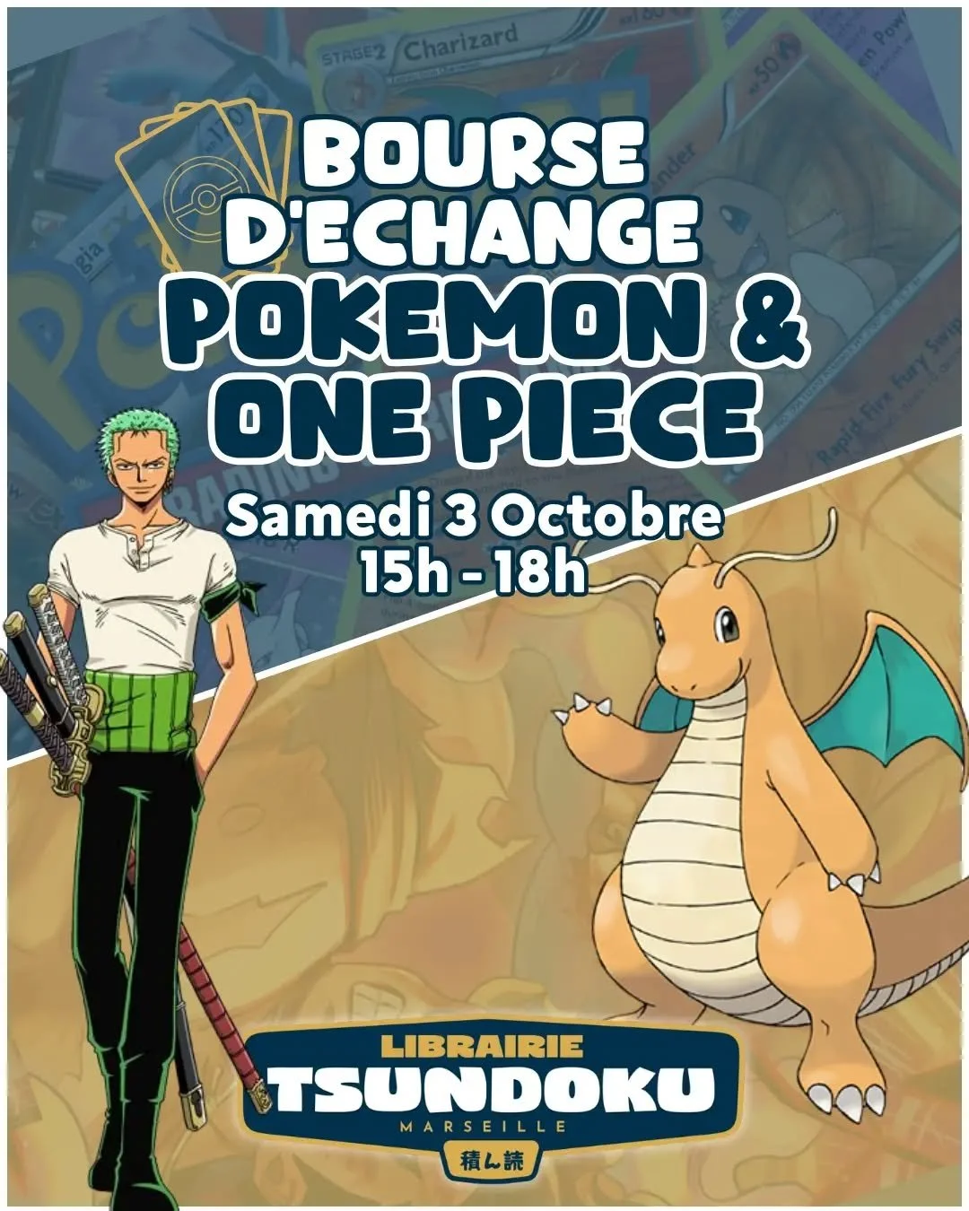 ✨ C&rsquo;est reparti pour un tour ! ✨

Pas le temps de s&rsquo;ennuyer, on remet &ccedil;a ! Une nouvelle bourse d&rsquo;&eacute;change Pok&eacute;mon &amp; One Piece vous attend le samedi 3 octobre de 15h &agrave; 18h. 🗓️

Pr&eacute;parez vos plus