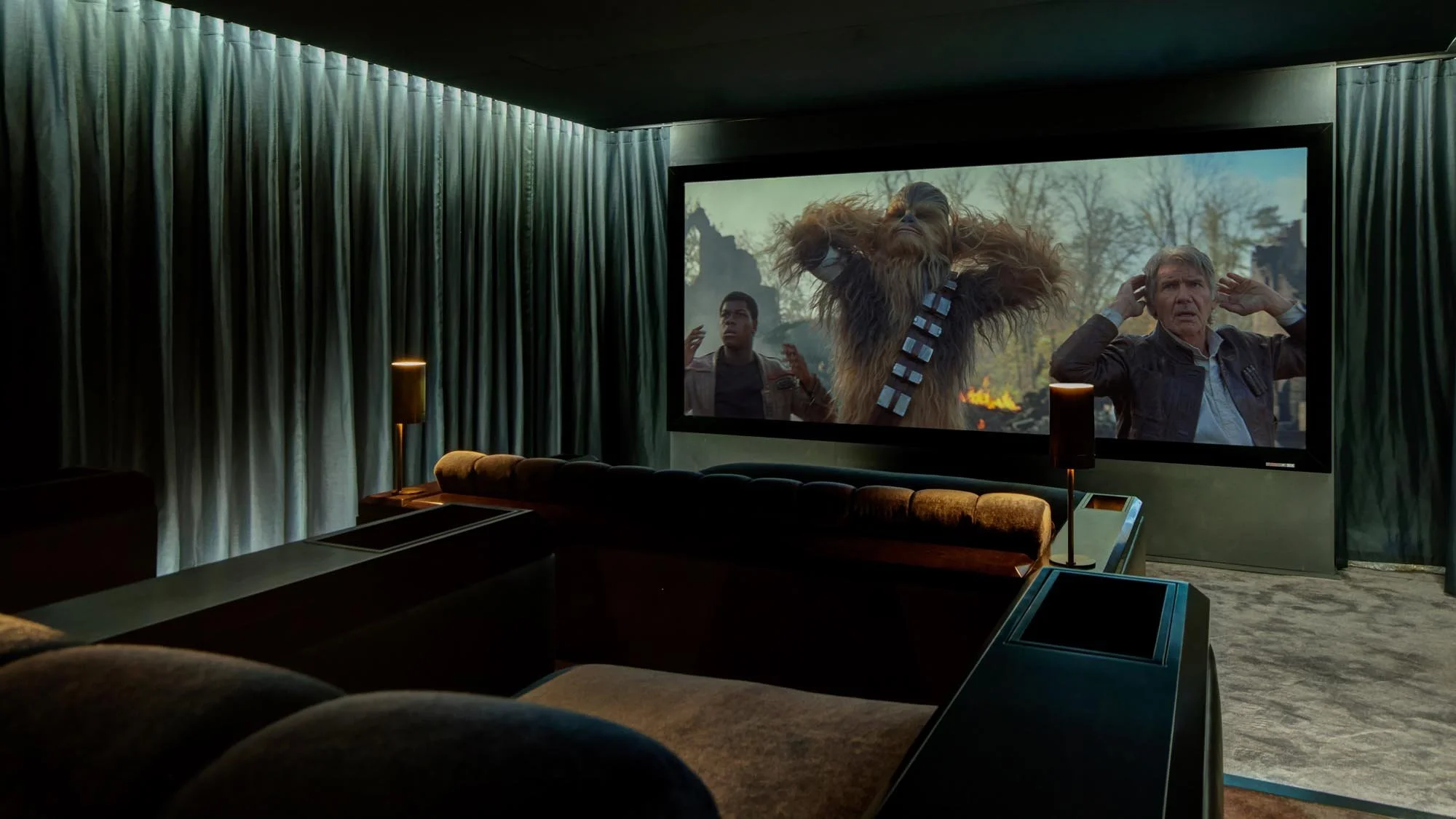 Green toned dolby atmos dedicated home theater with artcoustic sound