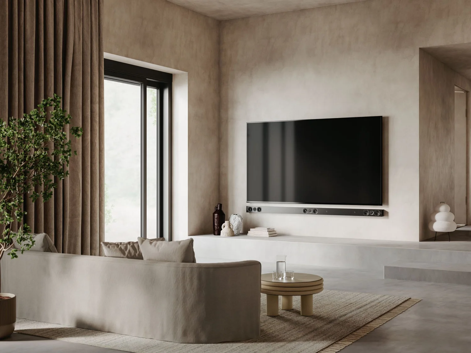 Artcoustic SL Multi Soundbar pod televizorem v obývacím interiéru