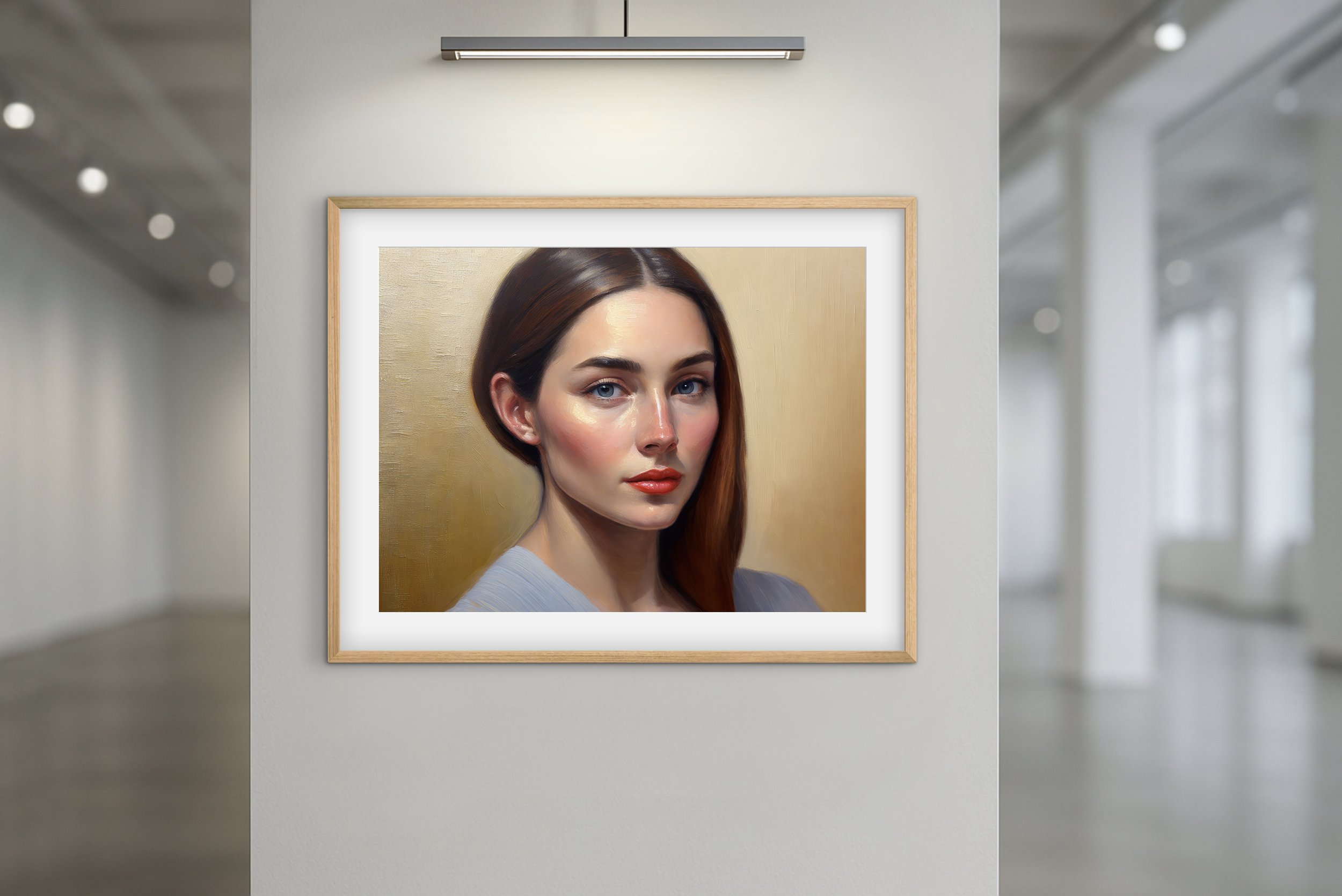 Abstract painting displayed at realistic scale in a contemporary art gallery using ArtStage