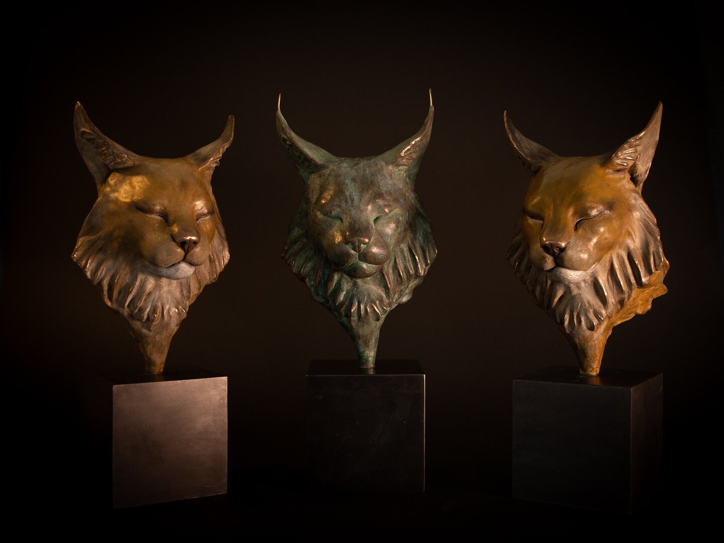 'We Three Queens of Orient Are', three of my Eurasian Lynxes together... 😻😻😻 

They have such a calming effect... very meditative ❤️

Which finish do you prefer? 😻 The lovely verdigris (green) finished Lynx has the addition of solid bronze tufts 