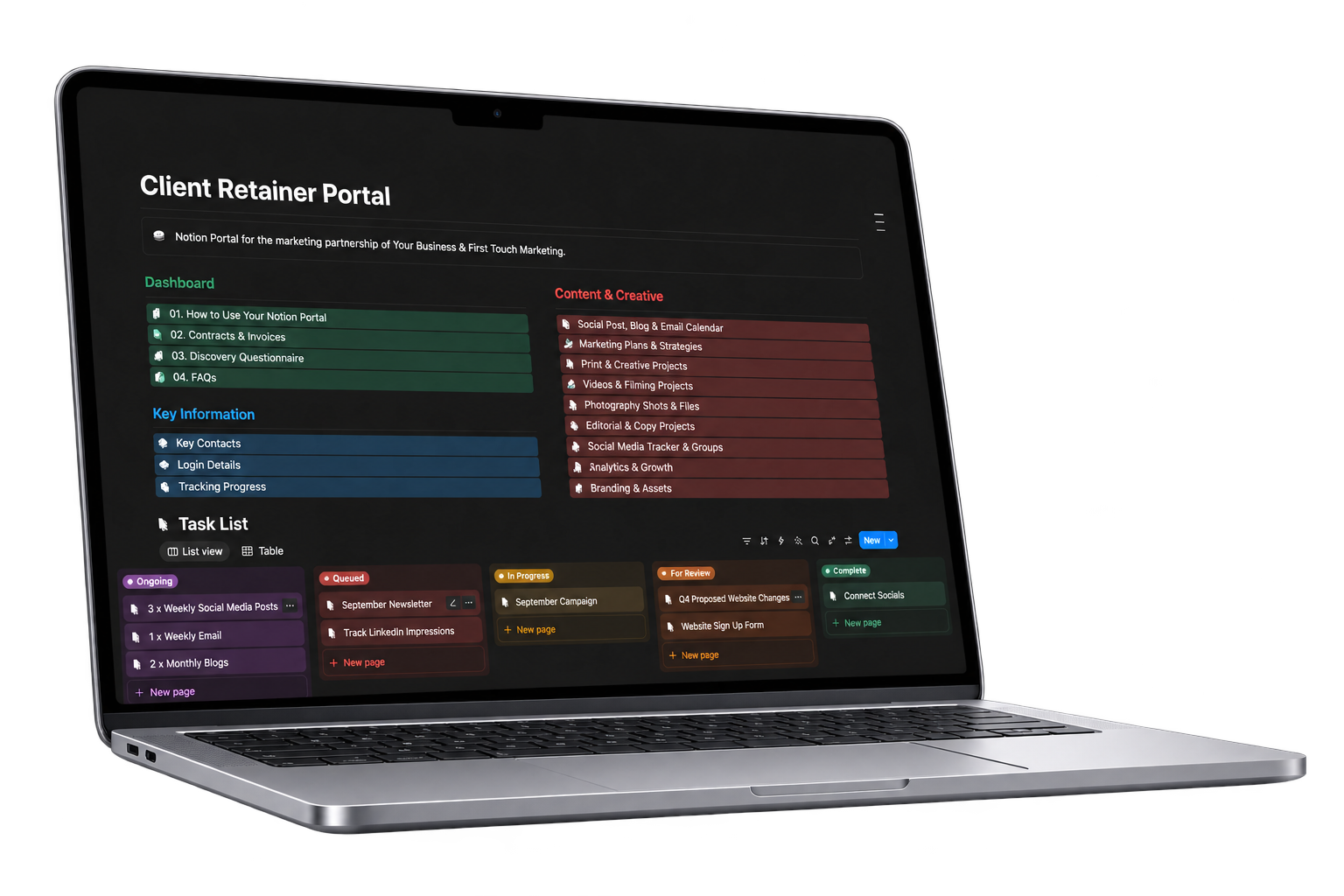 First Touch Marketing client retainer portal