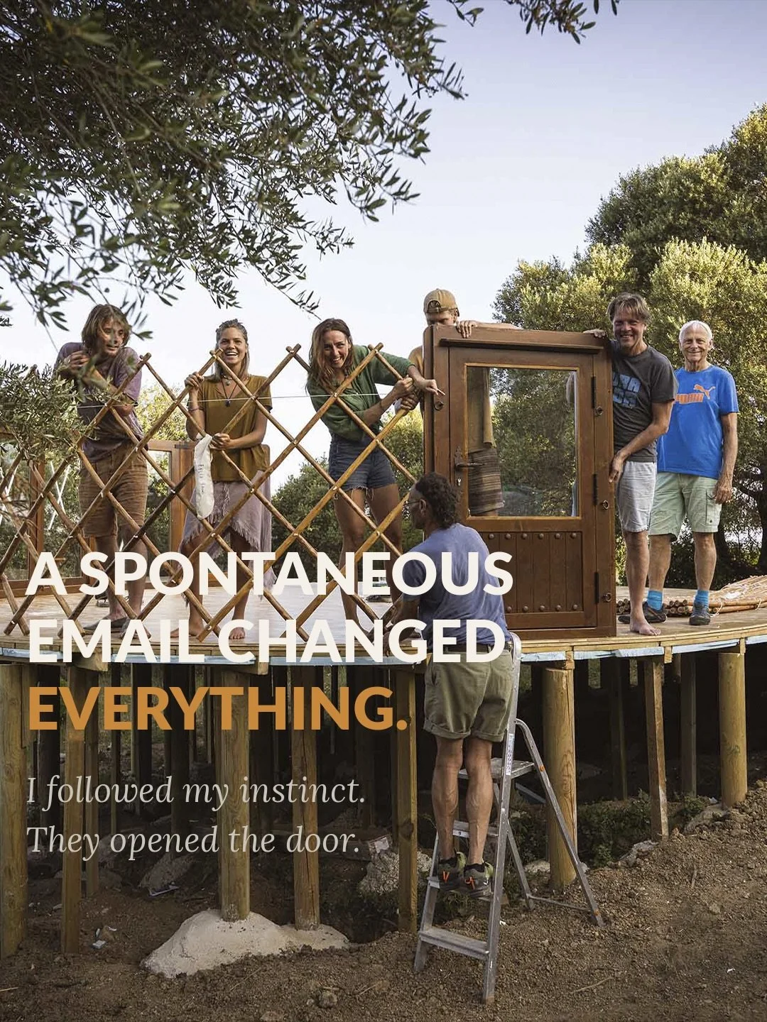 A spontaneous email changed everything.

This spring I found myself driving through olive groves and sun-bleached hills in southern Spain. 50 minutes of dust paths and narrowing roads. 

When I arrived, music drifted through the air and laughter echo