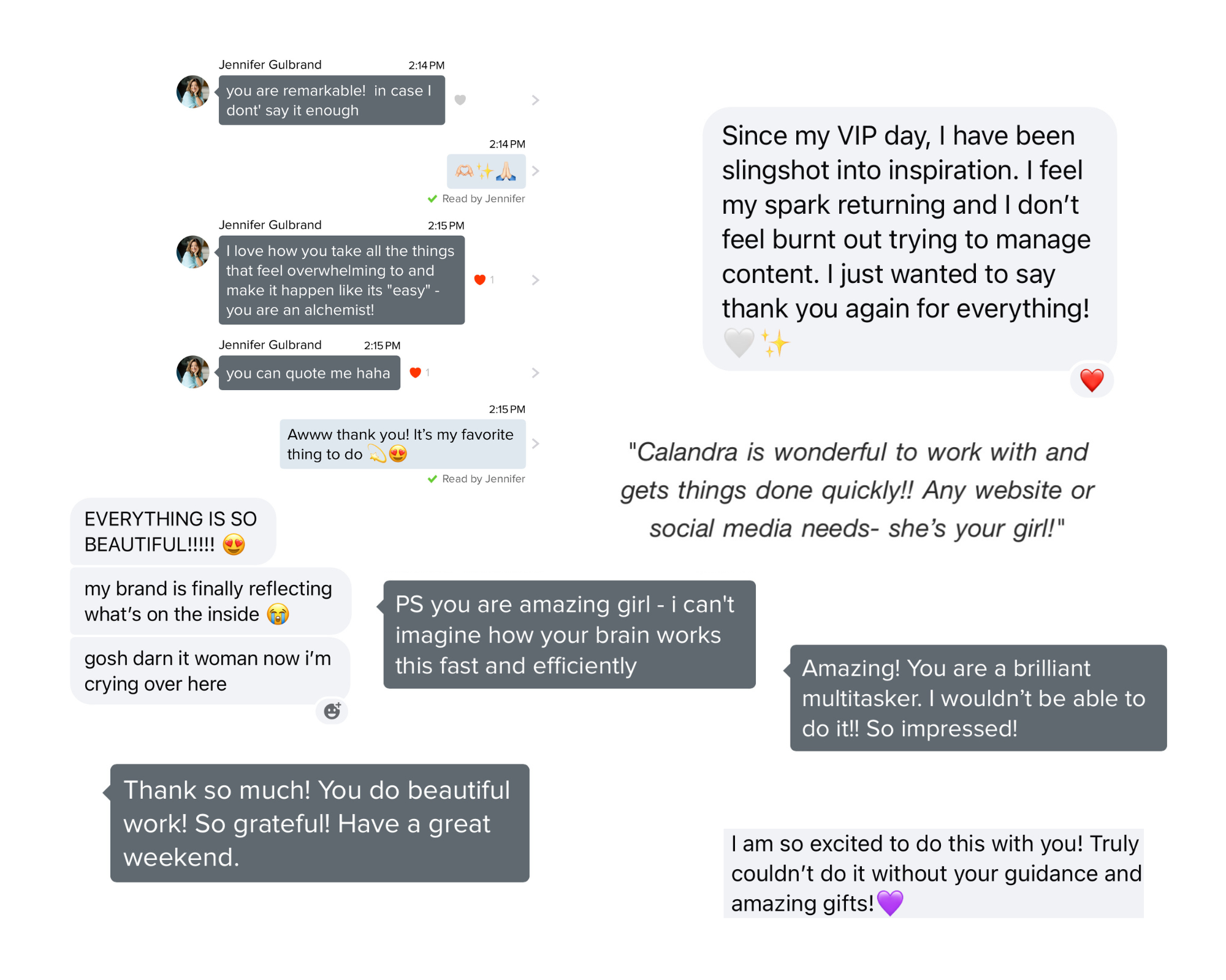 A screenshot of a chat conversation with messages and emojis expressing gratitude, inspiration, and excitement. The conversation mentions reflection, teamwork, and thankfulness.
