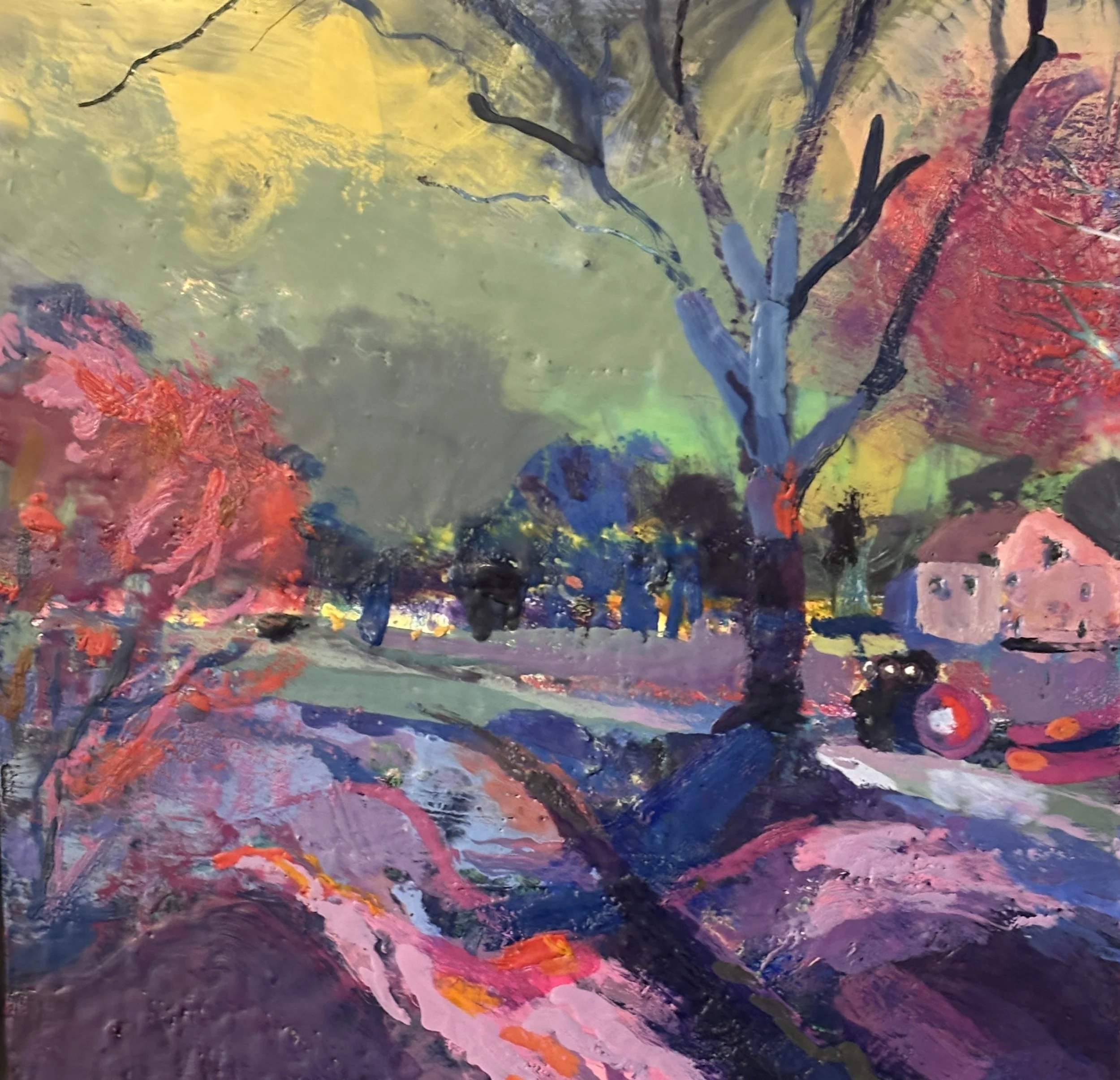 "Night Raid"  12"x12"  encaustic