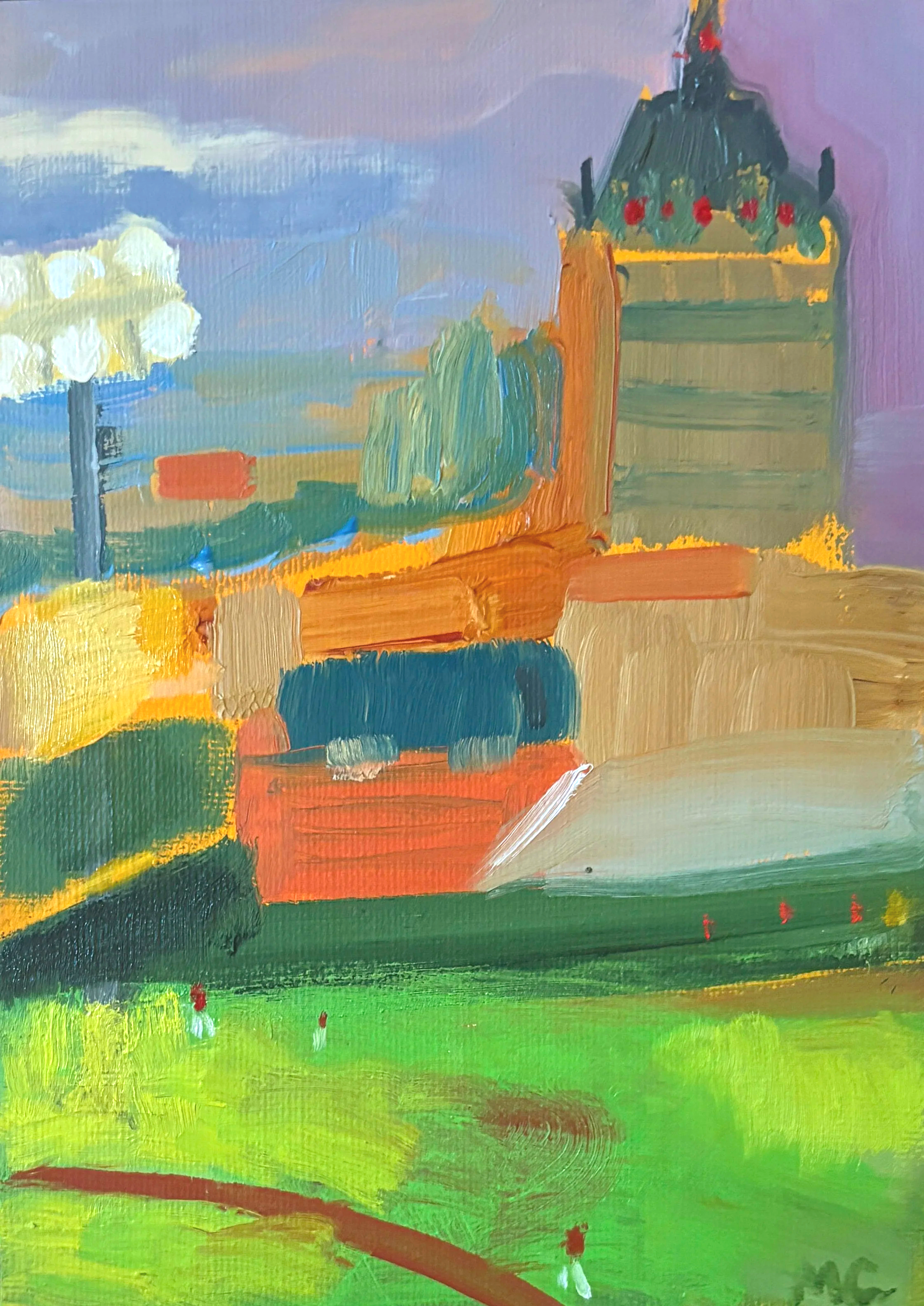 "Ballpark at Dusk"  8" x 6"  oil on linen canvas board  2024