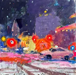 "Night Raid" 12"x12" encaustic
