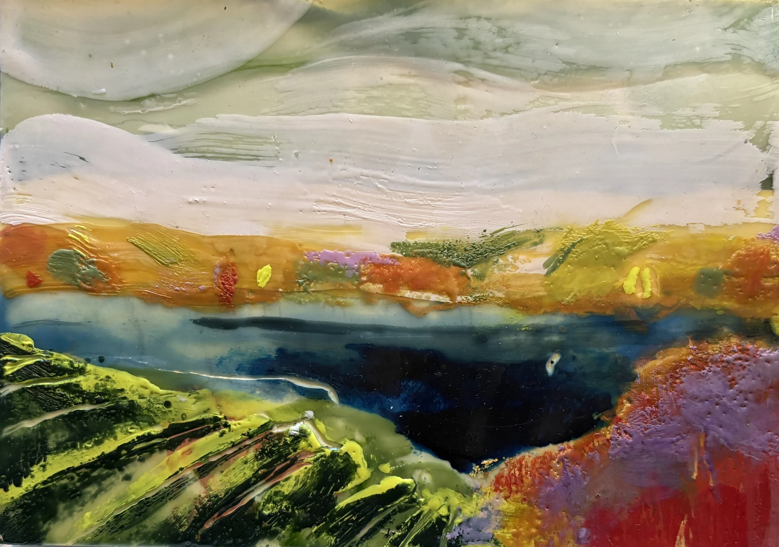 "Prussian Blue"  5"x7"  encaustic  2025
Woodstock School of Art 
Feb. 14 to Mar. 21 