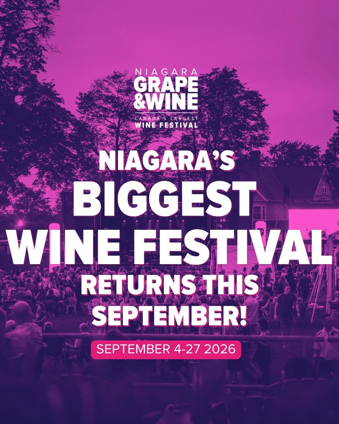 The ultimate fall festival experience is almost here! 🍷

From award-winning Niagara wines and unforgettable live music to chef-inspired experiences and family fun, there's something for everyone at the Niagara Grape &amp; Wine Festival.

Here's what