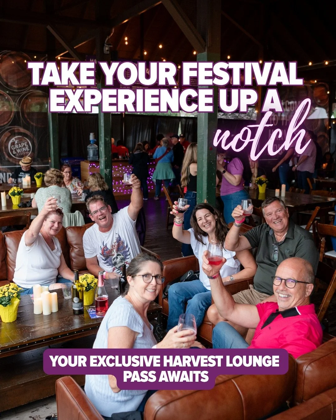 Looking for the perfect place to sip, savour and soak up the Niagara Grape &amp; Wine Festival? Your Harvest Lounge Pass has you covered! ✨ 

You'll enjoy:

🍷 A private bar stocked with VQA wines, hand-selected by Niagara winemakers
🥂 Exclusive sea
