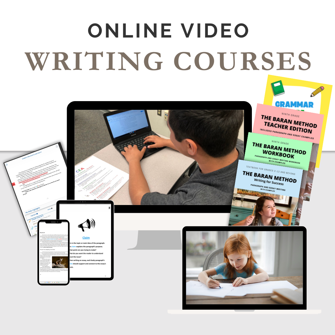 TBM Online Video PARAGRAPH Writing Course Textbook, Workbook, Teacher Edition, and Grammar Book BUNDLE