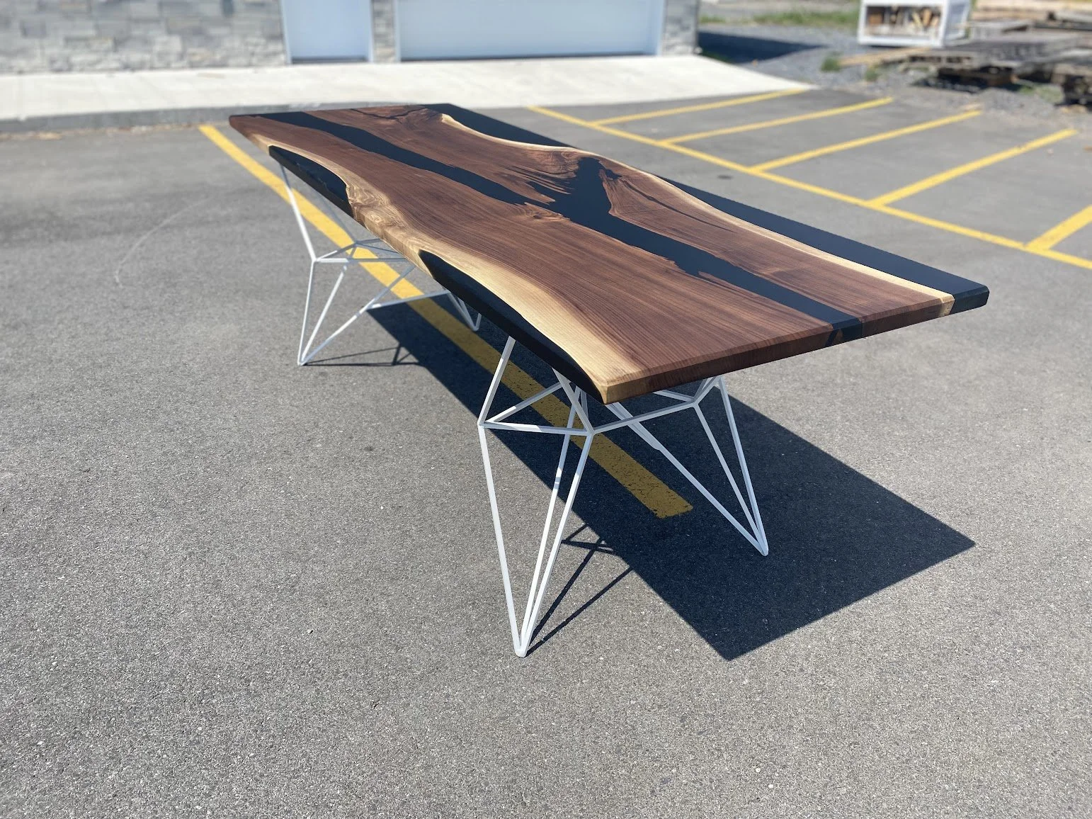 Custom geometric base with walnut and black epoxy