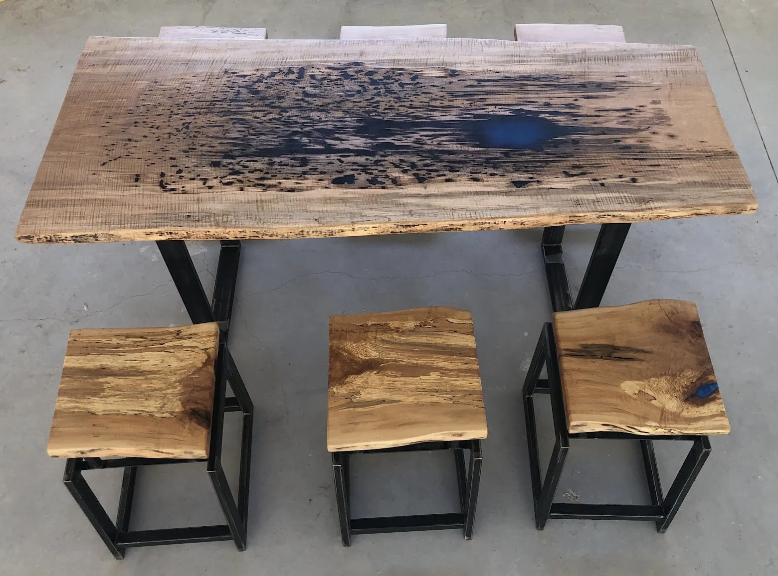 Maple Dining table. Lagoon. Maple Stools.
