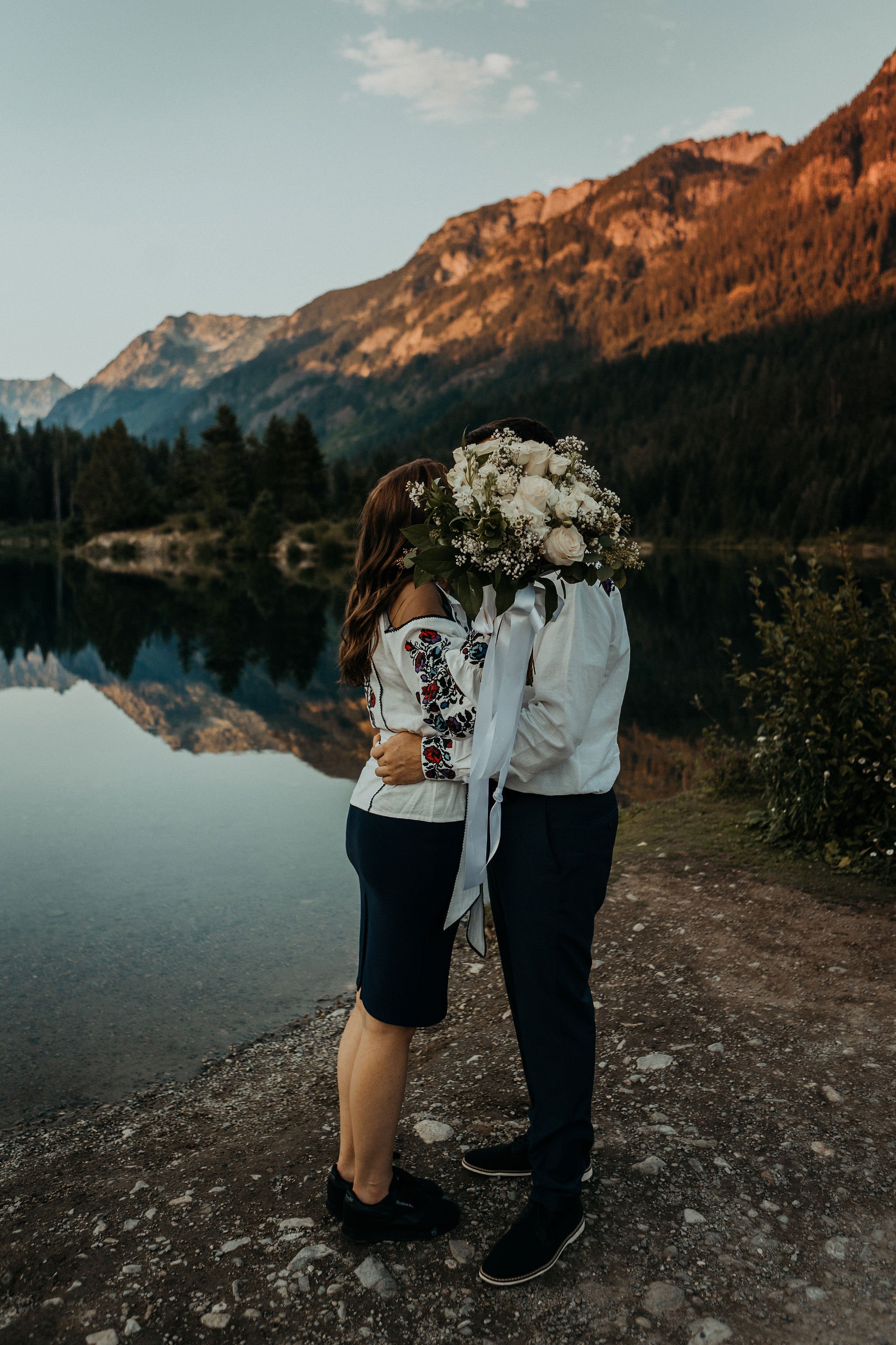 Kissing couple Elopement in Ukrainian style. Gold Creek Pond, general area Snoqualmie Pass, WA.jpg