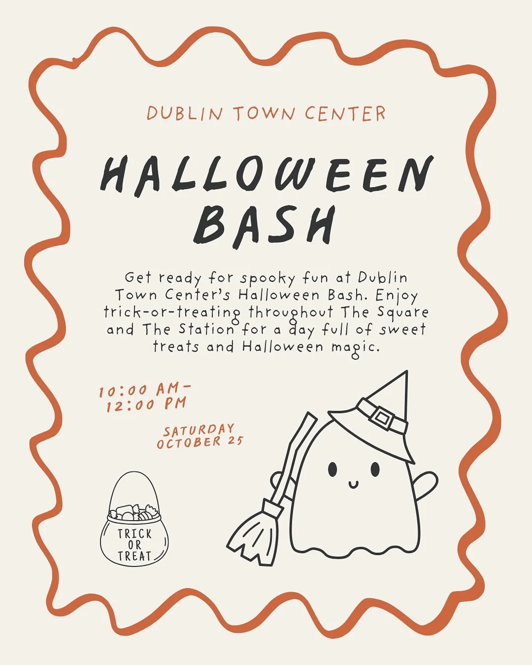 👻 Get ready for spooky fun at Dublin Town Center&rsquo;s Halloween Bash! 🍬🎃
 Join us from 10 AM&ndash;12 PM for trick-or-treating throughout The Square and The Station. A morning full of sweet treats and Halloween magic! ✨

Don&rsquo;t miss @bucks