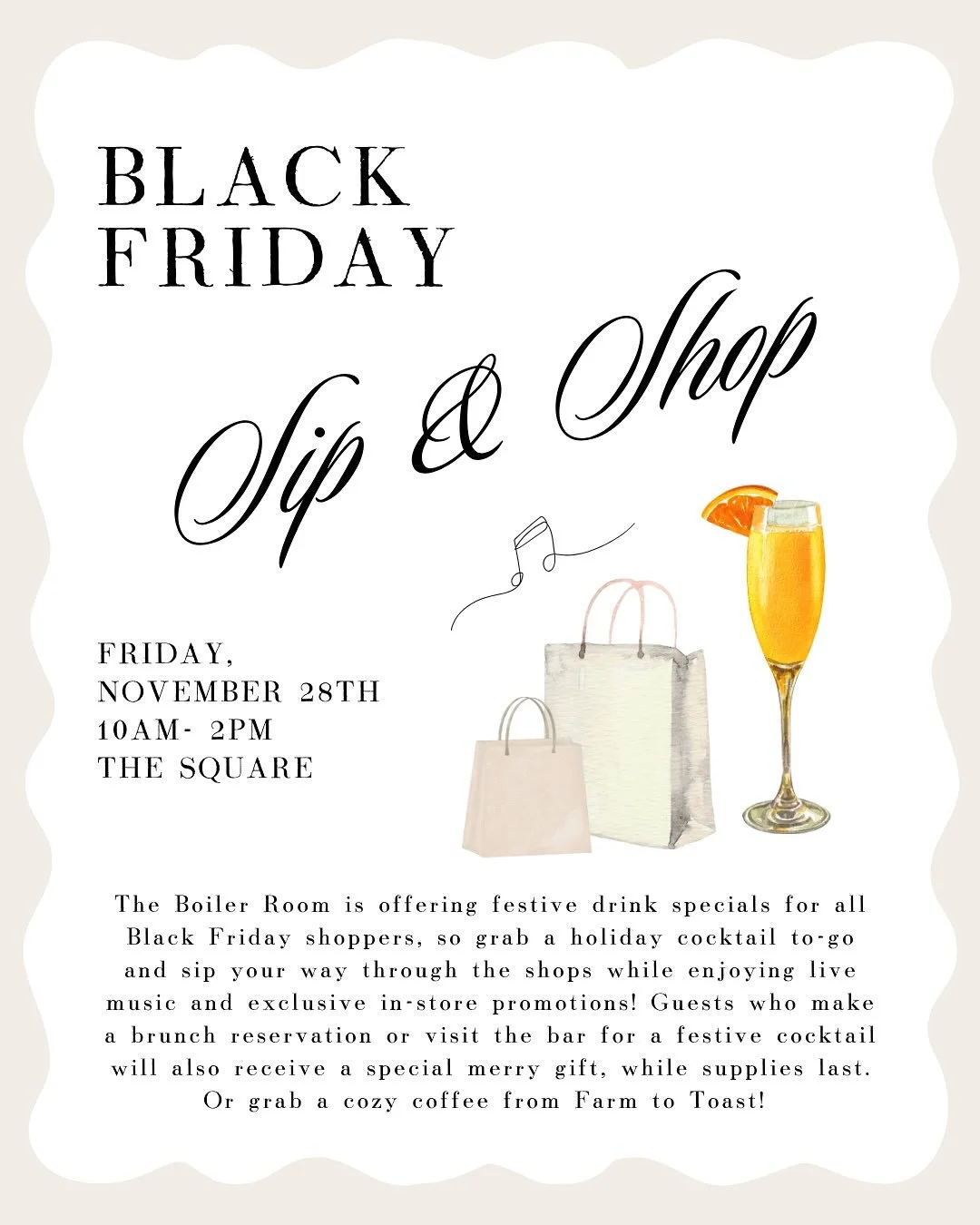 🎄It&rsquo;s time to Make it Merry at The Square!
 Kick off the holiday weekend with two festive events you won&rsquo;t want to miss!

🥂 Black Friday Sip &amp; Shop &ndash; Nov. 28 | 10AM&ndash;2PM- Grab a holiday cocktail or cozy coffee and shop yo