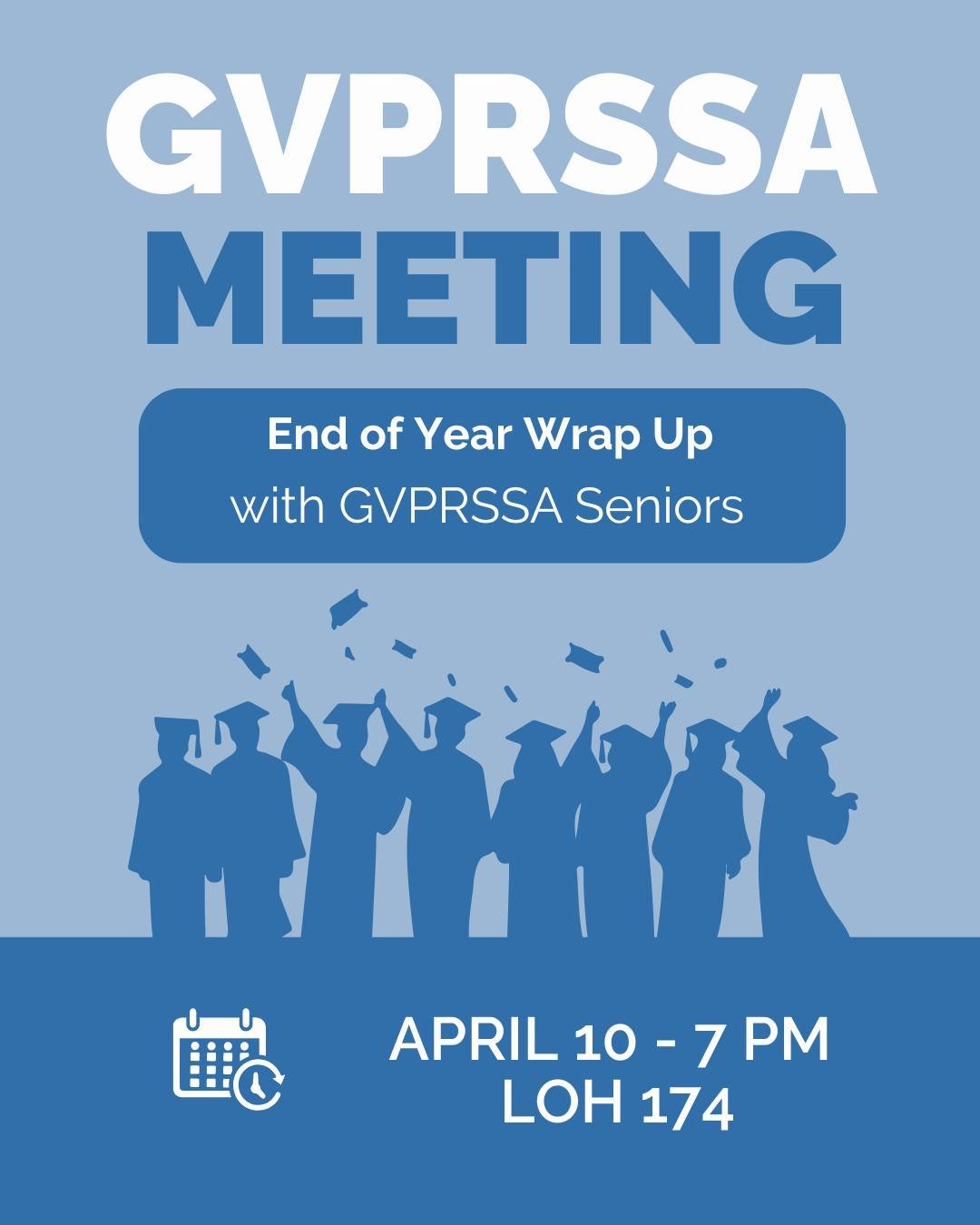 Wow! Tomorrow is our last meeting of the year! 🗓Join us as we give our seniors 🎓 a proper send-off, with snacks, advice, and a few tears from our VP of Programming, Kendall! (💙)