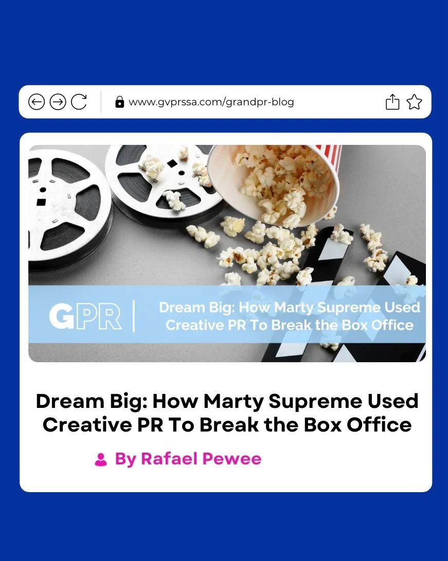 The final blogs of the semester are here!&nbsp;

🎬 @rafpewee explores how creative and unconventional PR helped shape the success of Marty Supreme. In Dream Big: How Marty Supreme Used Creative PR To Break the Box Office, he discusses why modern aud