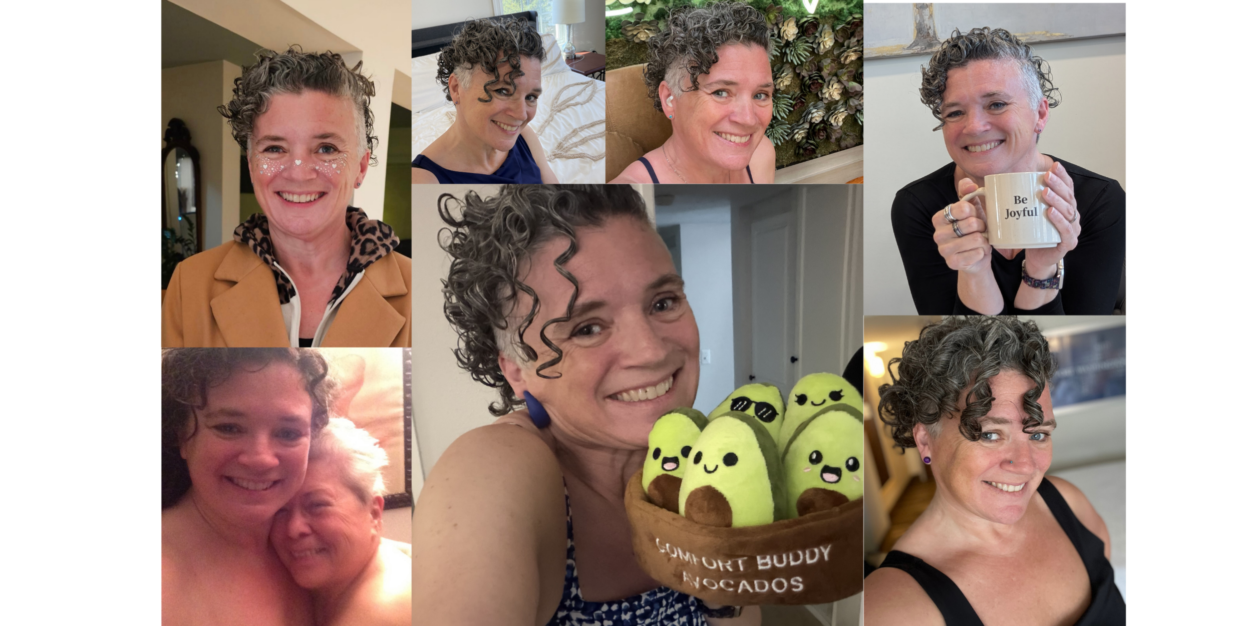 Collage of candid photos of Michelle Renee, Holistic Intimacy Coach, smiling warmly in everyday moments — reflecting her authentic, approachable presence