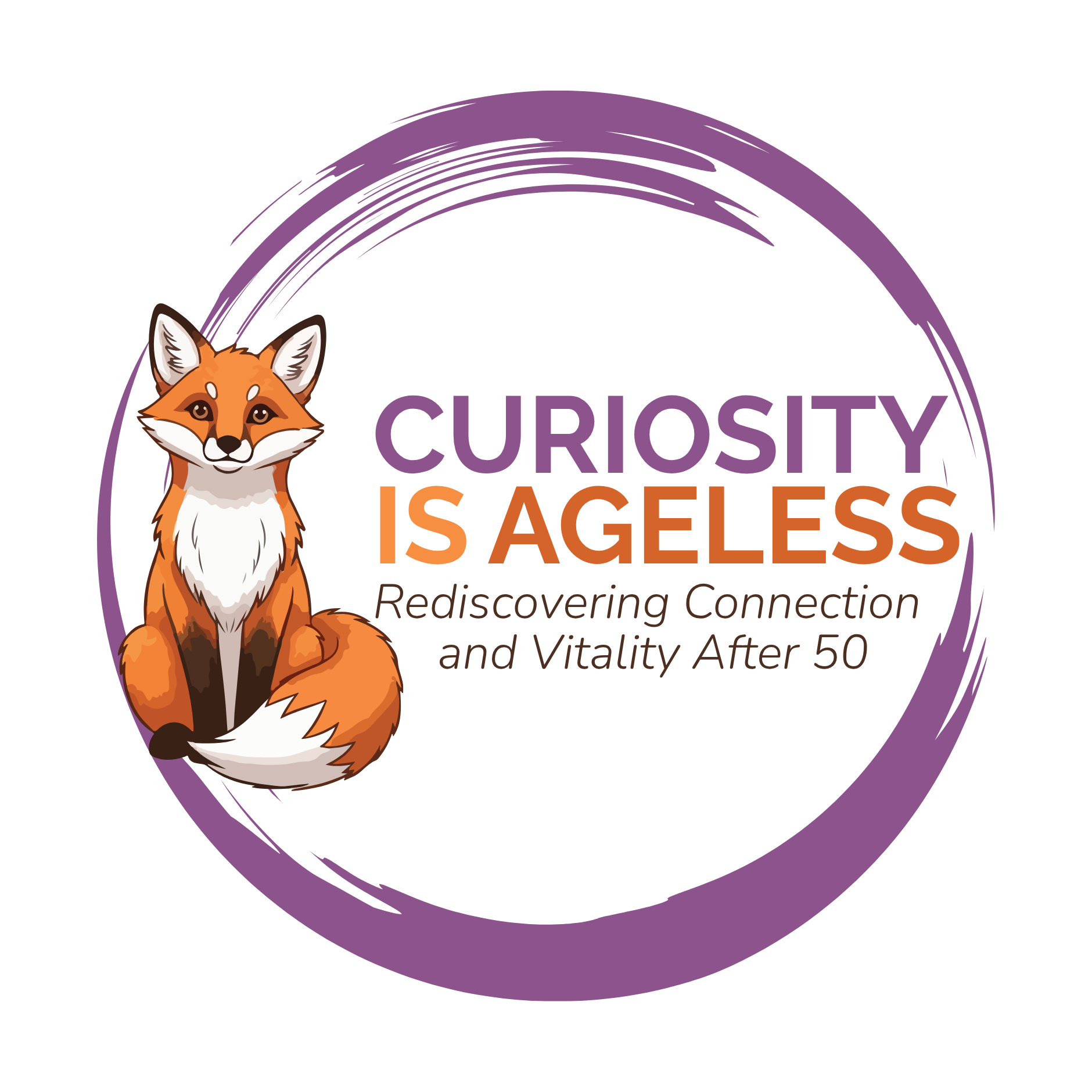 Curiosity is ageless logo with red fox and "Rediscovering Connection and Vitality After 50"