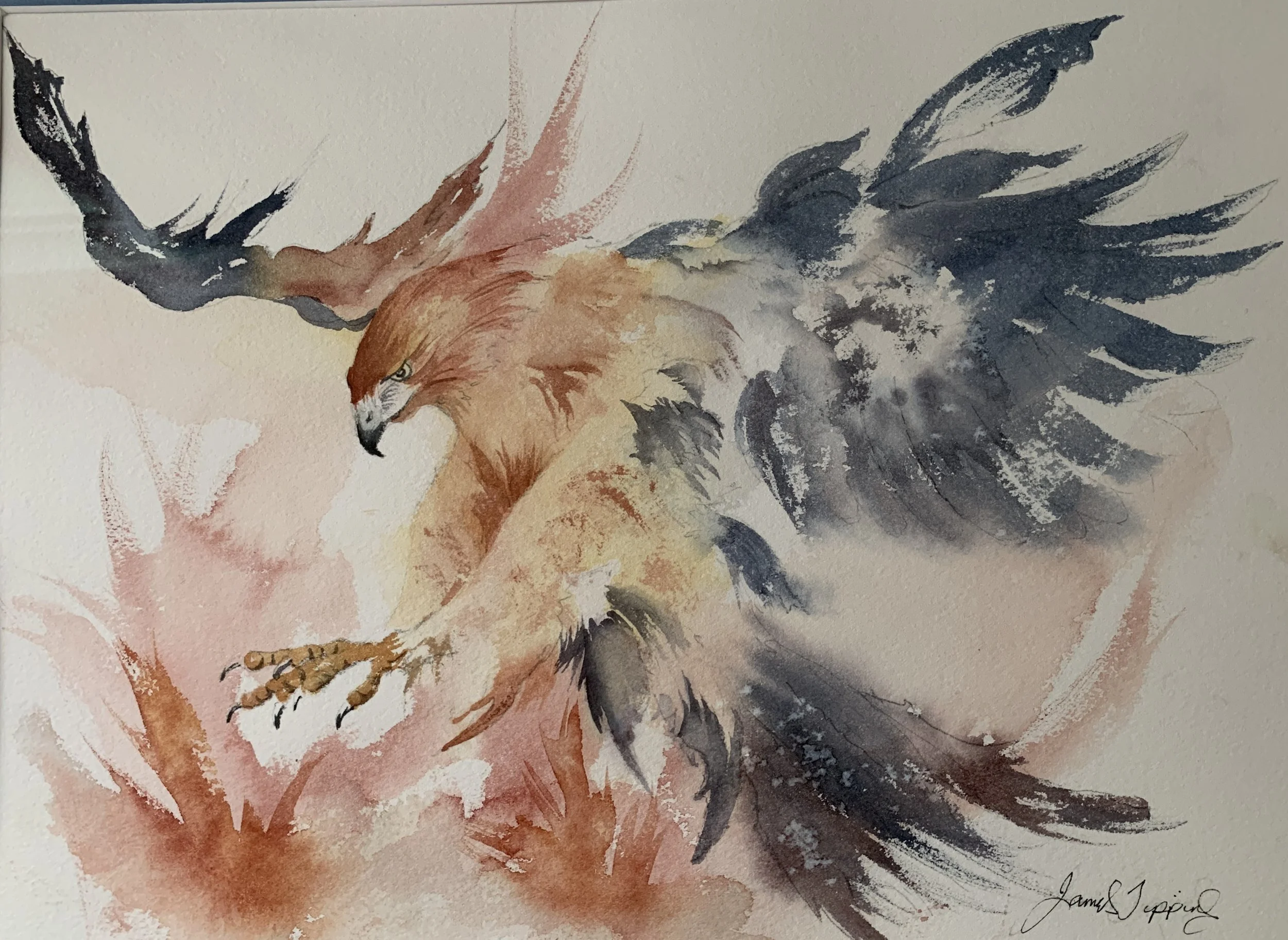 'PHOENIX IN FLAMES', watercolour by JAMES TIPPING

