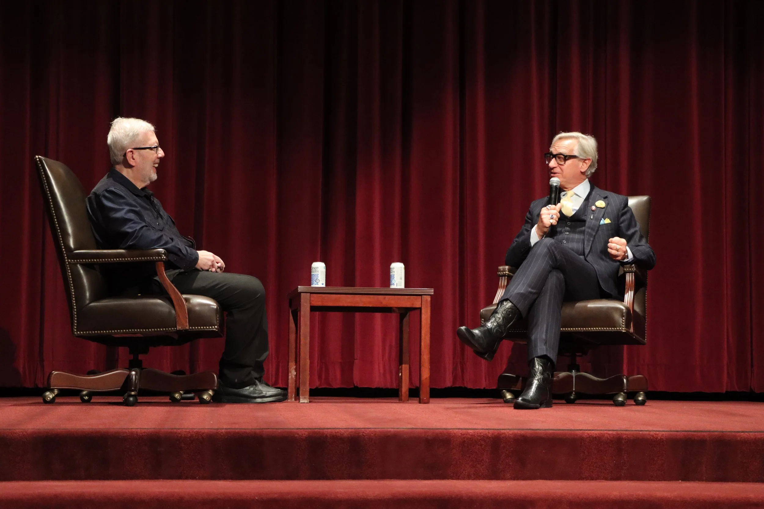 SCA alumnus Paul Feig (right) joined Professor Leonard Maltin’s (left) CTCS 466 class in Fall 2025 to discuss his upcoming film "Another Simple Favor."