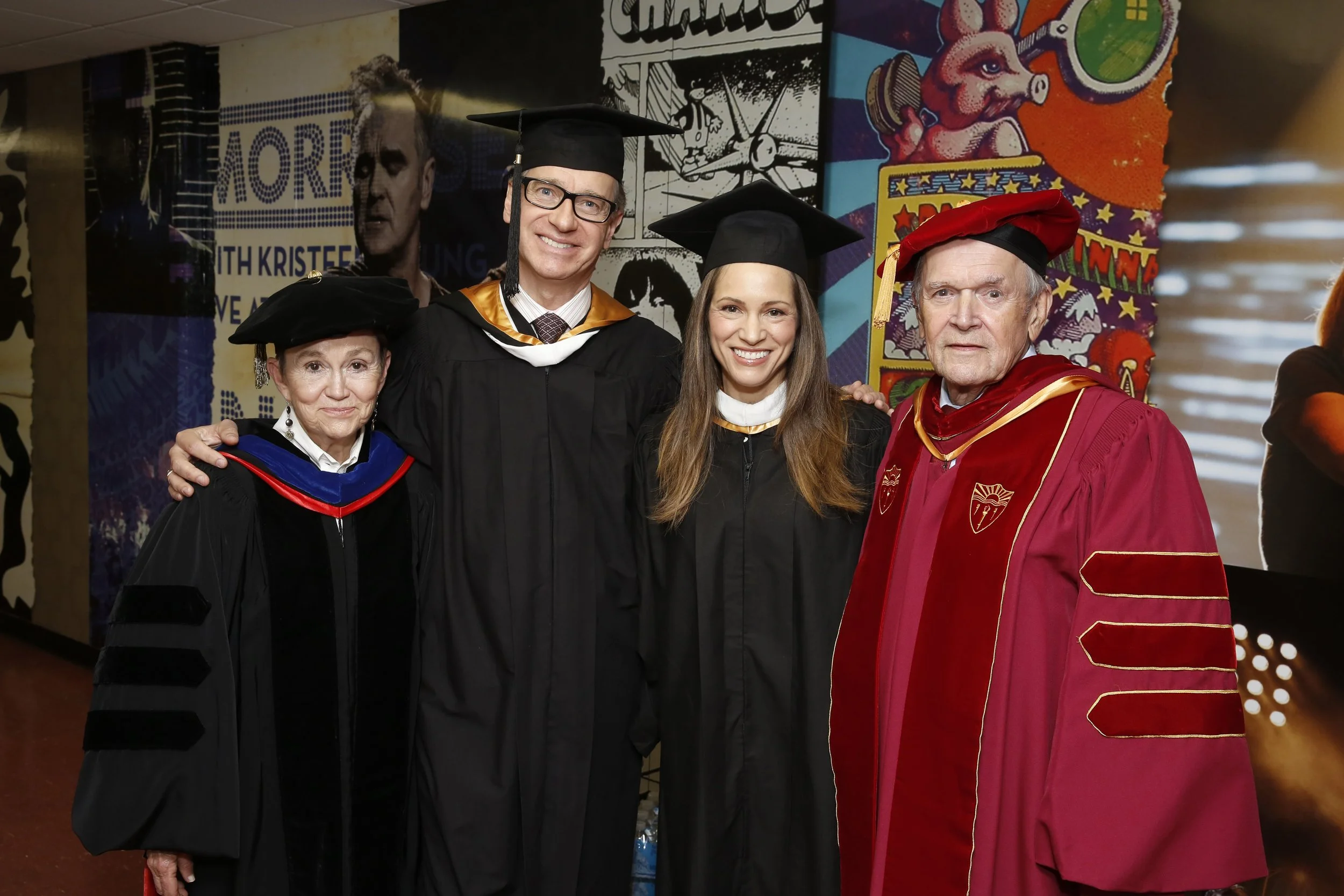 One of Price’s duties, which he thoroughly enjoyed was to represent the Board at graduation where he introduced the commencement speaker and congratulated the recipient of the Mary Pickford Alumni Award. Price, Dean Elizabeth Daley, and commencement 