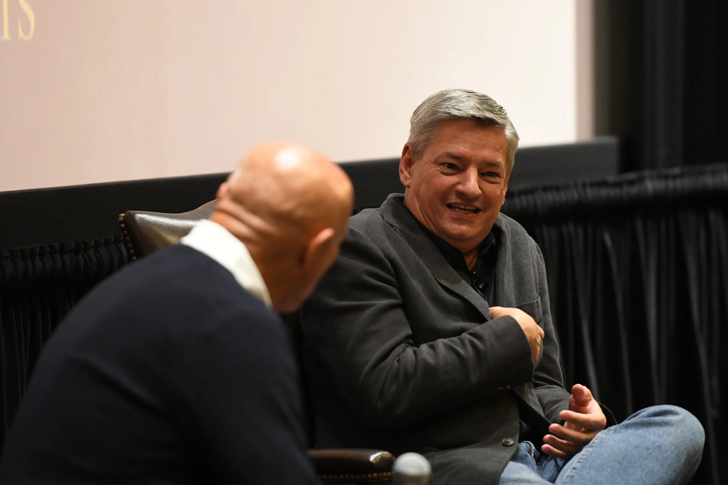 Netflix CEO Ted Sarandos in conversation with SCA Professor Scott Stone in SCA 108.