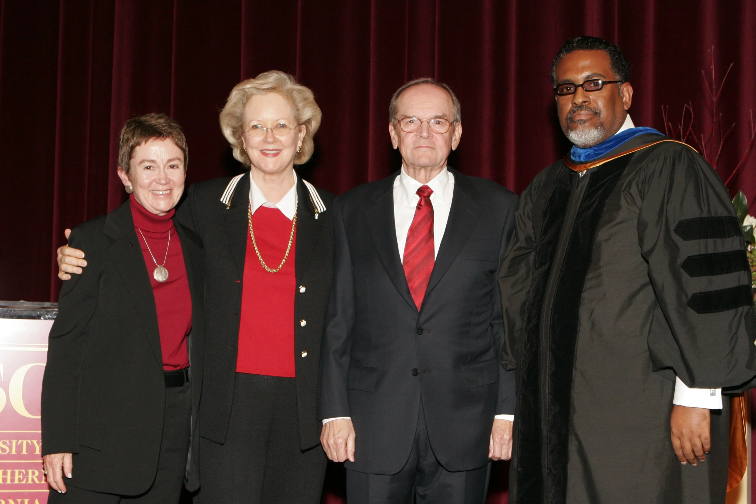 Price and his wife Katherine made a gift to SCA to establish the Katherine and Frank Price Endowed Chair for the Study of Race and Popular Culture. The chair holder, Dr. Todd Boyd, joined the Prices and Dean Daley at the dedication.