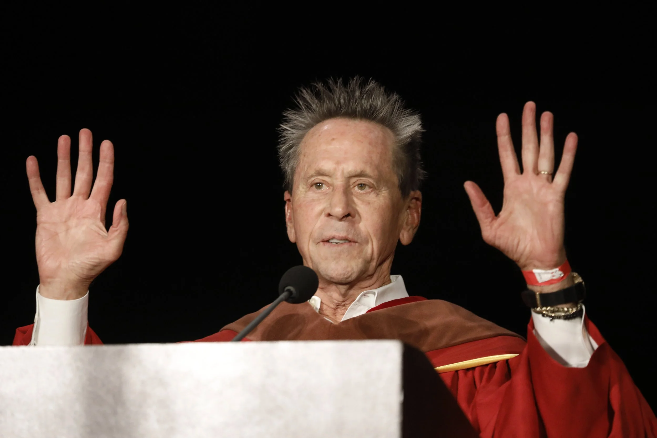 Brian Grazer delivering the USC School of Cinematic Arts' 2023 Commencement Address. 