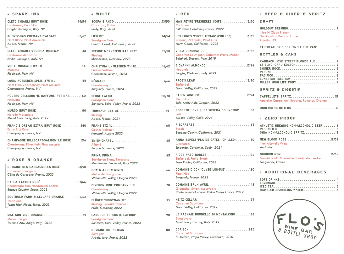Flo's Menu Menu — Flo's Wine Bar & Bottle Shop