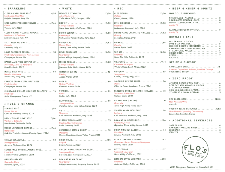 Flo's Menu Menu — Flo's Wine Bar & Bottle Shop