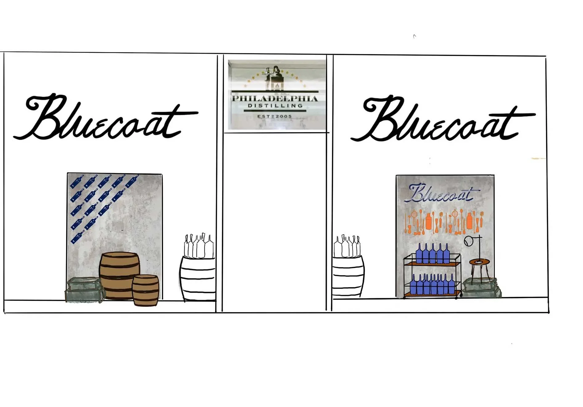 Digital drawing of two window display compositions