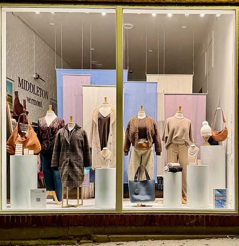 Nighttime view of completed window display