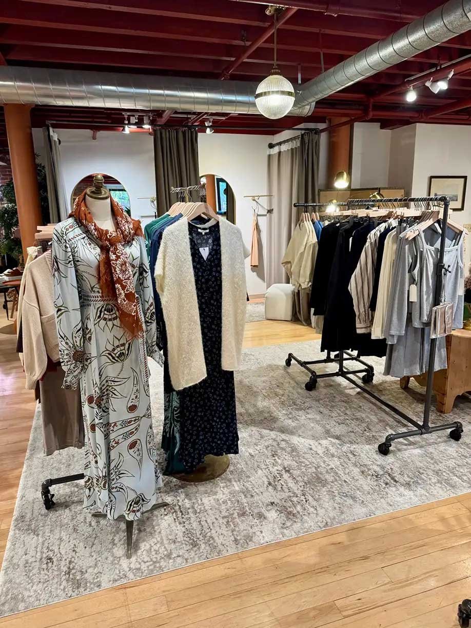 Layout of rolling racks in front of fitting rooms