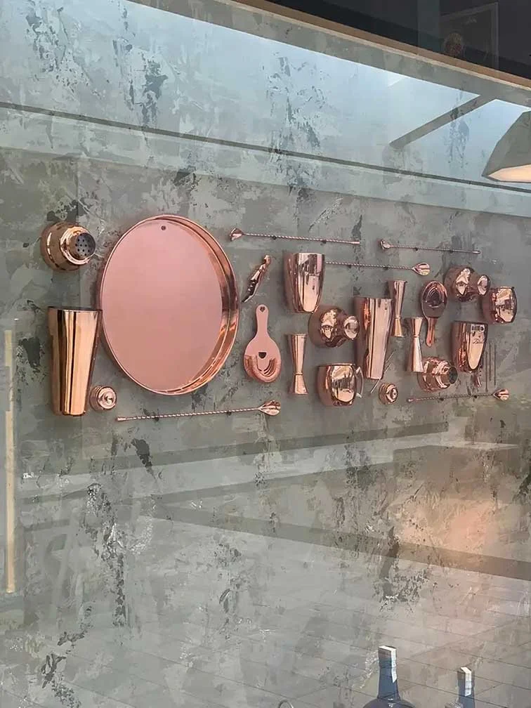 Copper Barware Window Closeup Detail
