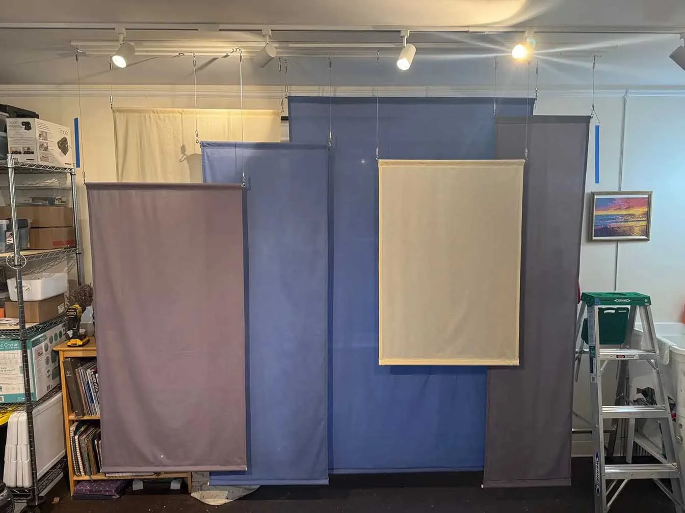 Dyed panels set up in studio