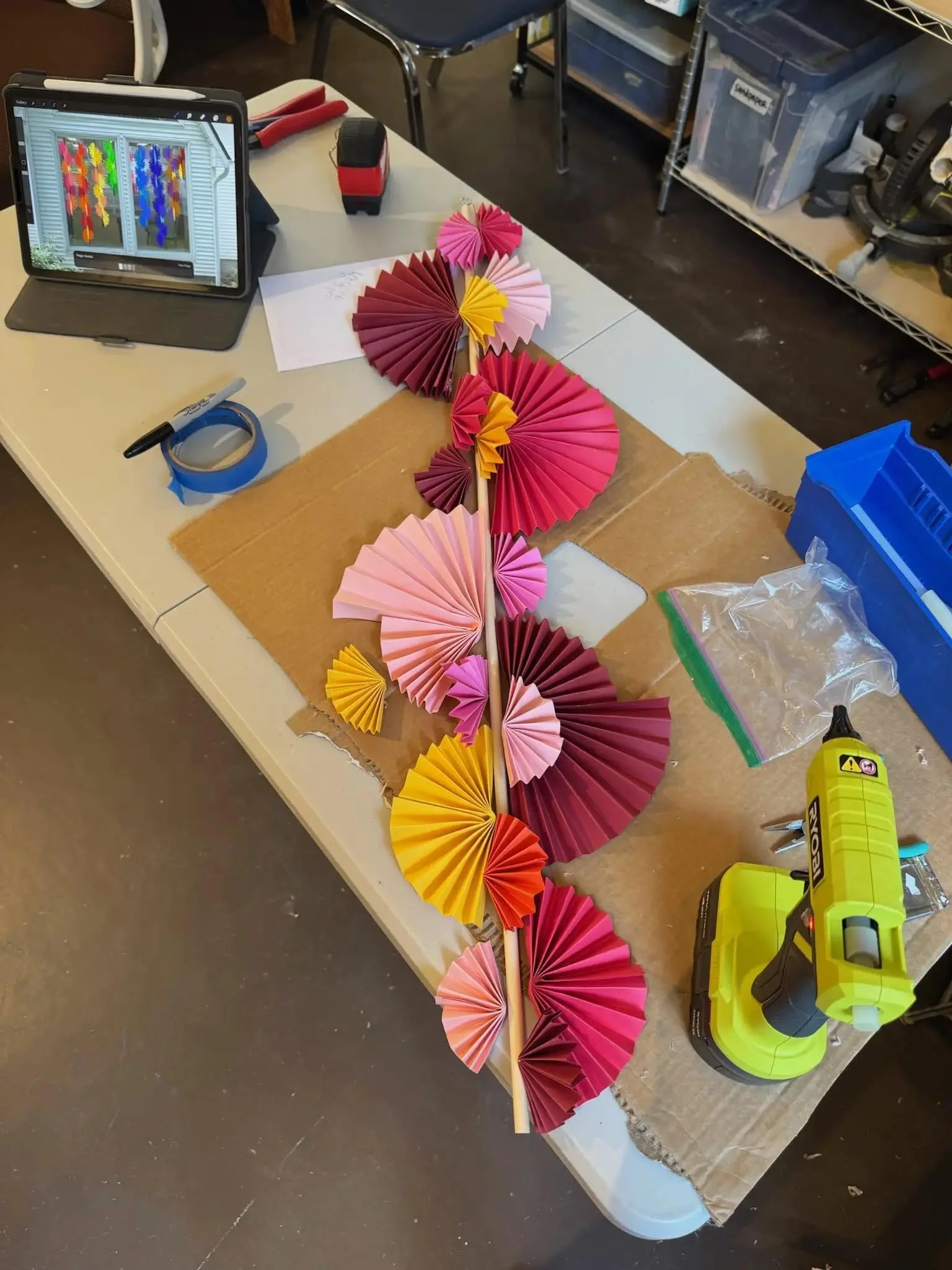 Studio process showing layout for warm toned column