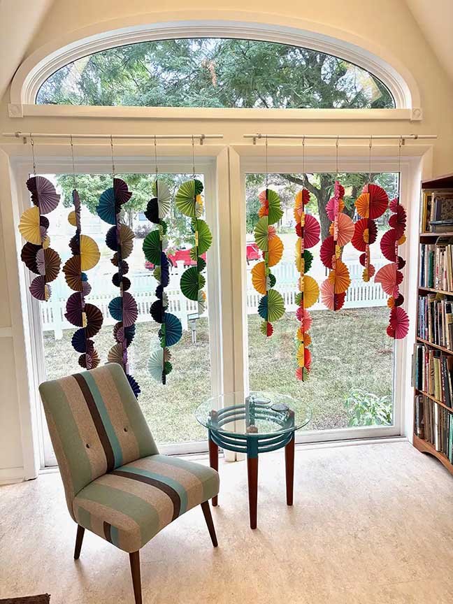 Rainbow paper fan columns overview