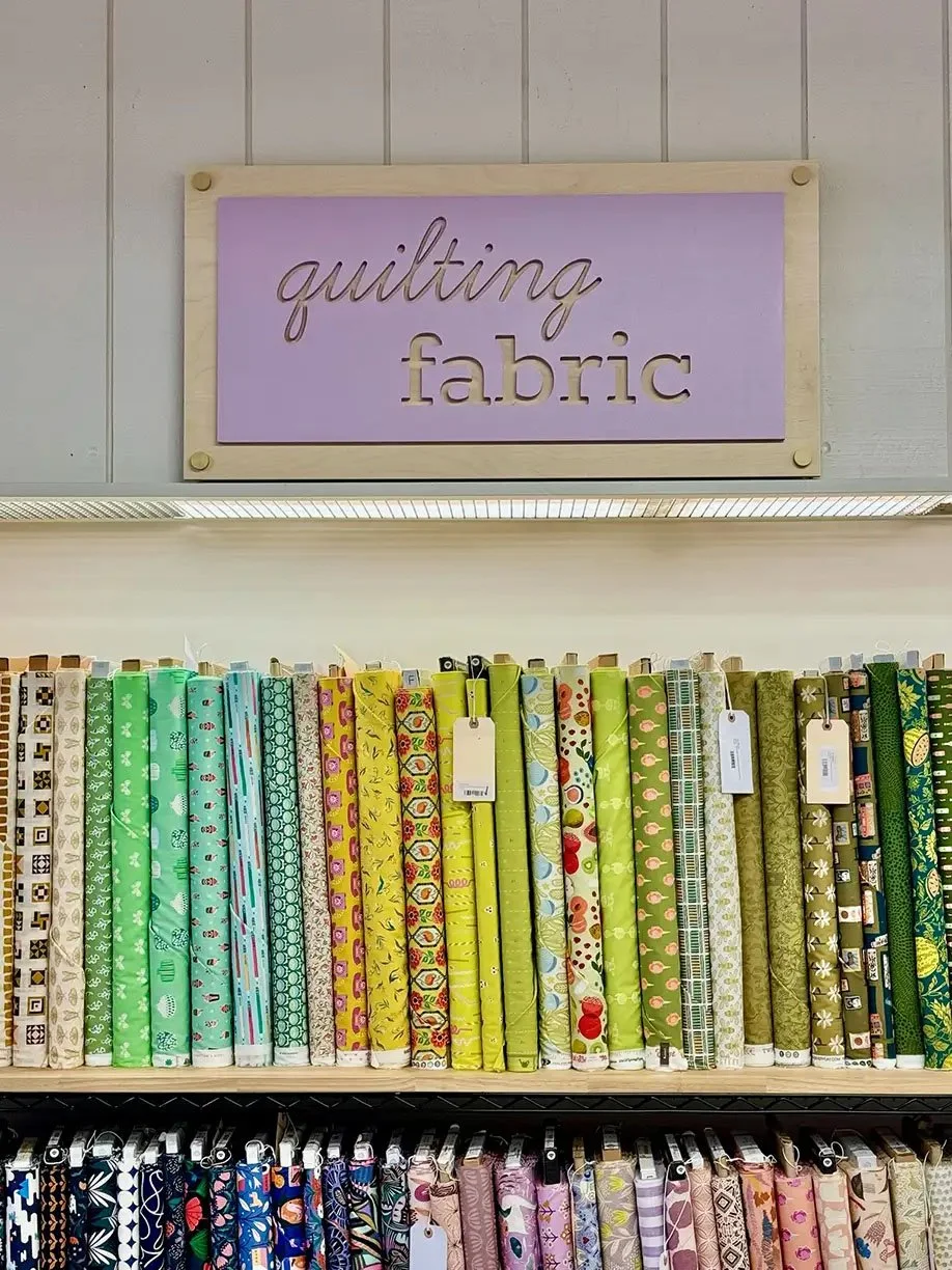 quilting fabric sign closeup