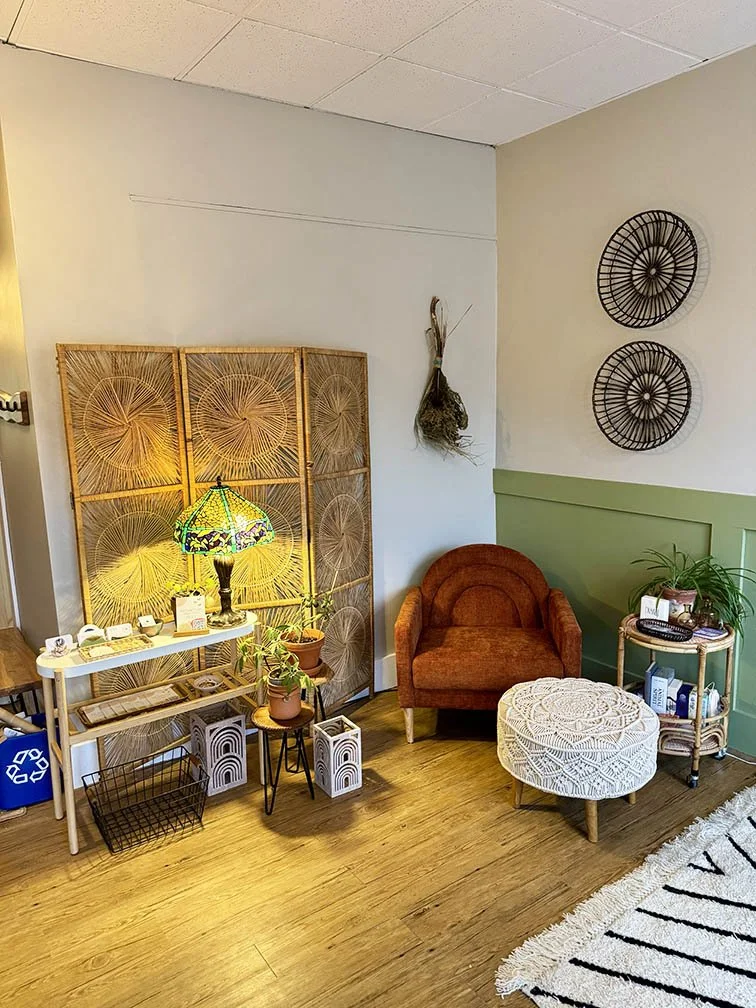 wellness waiting area with chair and decor