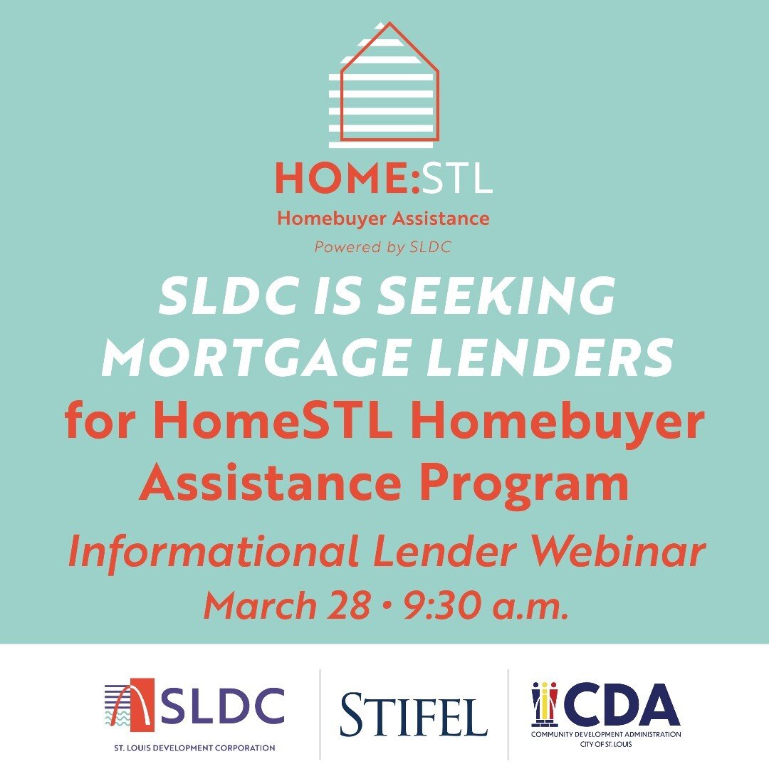 Attention Mortgage Lenders! We are recruiting partners for our new Homebuyer Assistance Program: HomeSTL. Interested lenders must apply &amp; are encouraged to attend an informational webinar at 9:30 a.m. on 3/28. 

Details at HomeSTL link in bio.