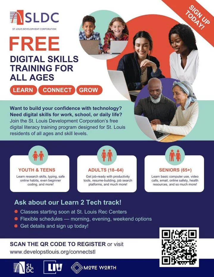 📢 Free Digital Literacy &amp; Learn 2 Tech classes are happening now!

Classes are underway at 12th &amp; Park, Marquette, and Tandy Rec Centers &mdash; and St. Louis City residents are already building skills to boost careers, stay safe online, and