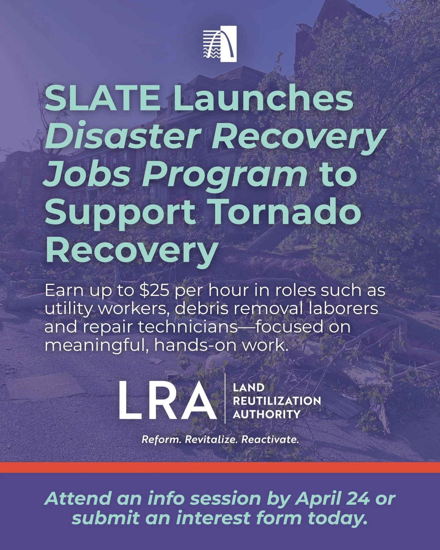 Get involved in tornado recovery efforts and earn up to $25 per hour through St. Louis Agency on Training and Employment's (SLATE) new Disaster Recovery Jobs Program.

This program connects residents to temporary, paid job opportunities with local pa