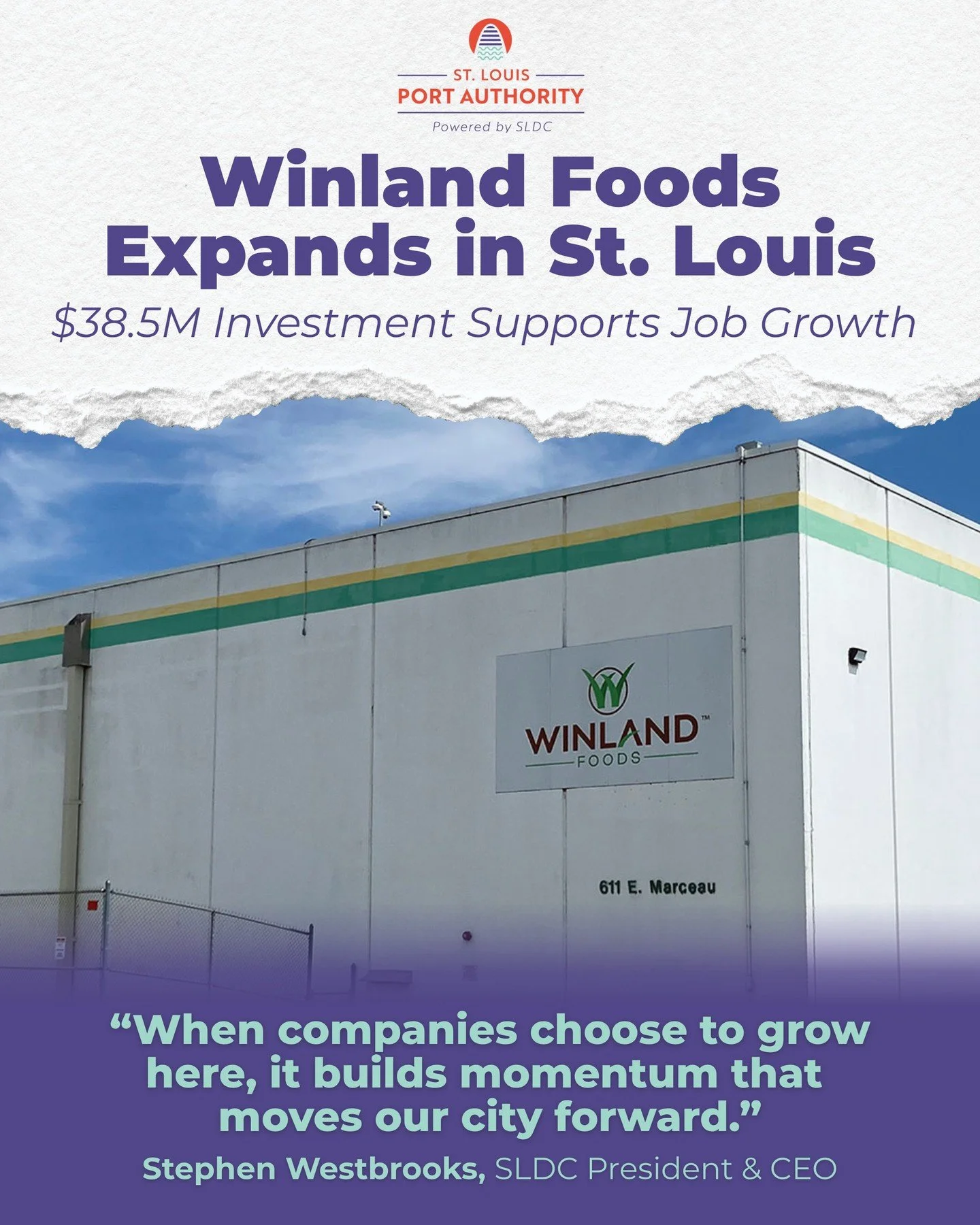 Winland Foods is investing in South St. Louis. 👏 The $38.5 million facility expansion will create 25 new jobs and enhance production and packaging capacity.

In support of the project, the Port Authority Commission of the City of St. Louis, staffed 