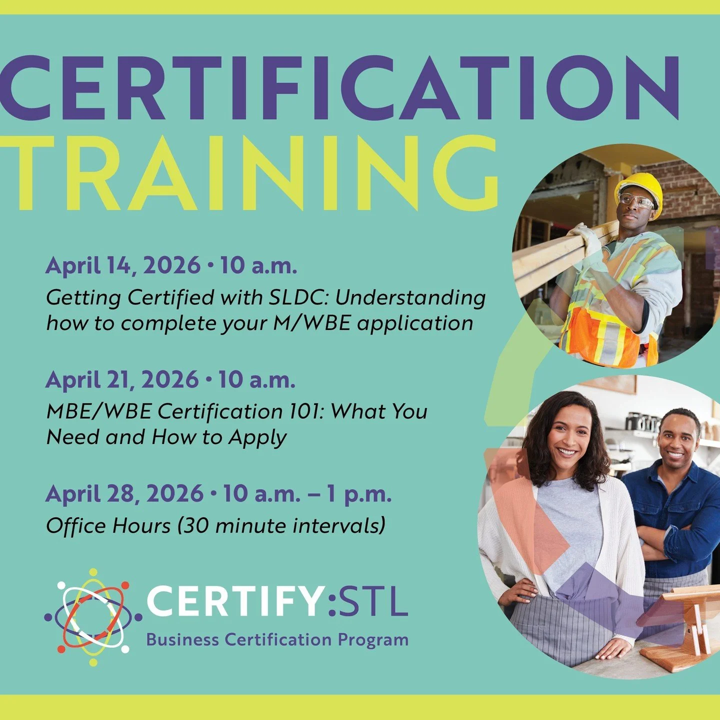 Participate in SLDC's series of certification trainings &amp; tap into more opportunities in the region:
Today @ 10 a.m.: Getting Certified with SLDC: Understanding How to Complete Your M/WBE Application
April 21 @ 10 a.m.: M/WBE Certification 101: W