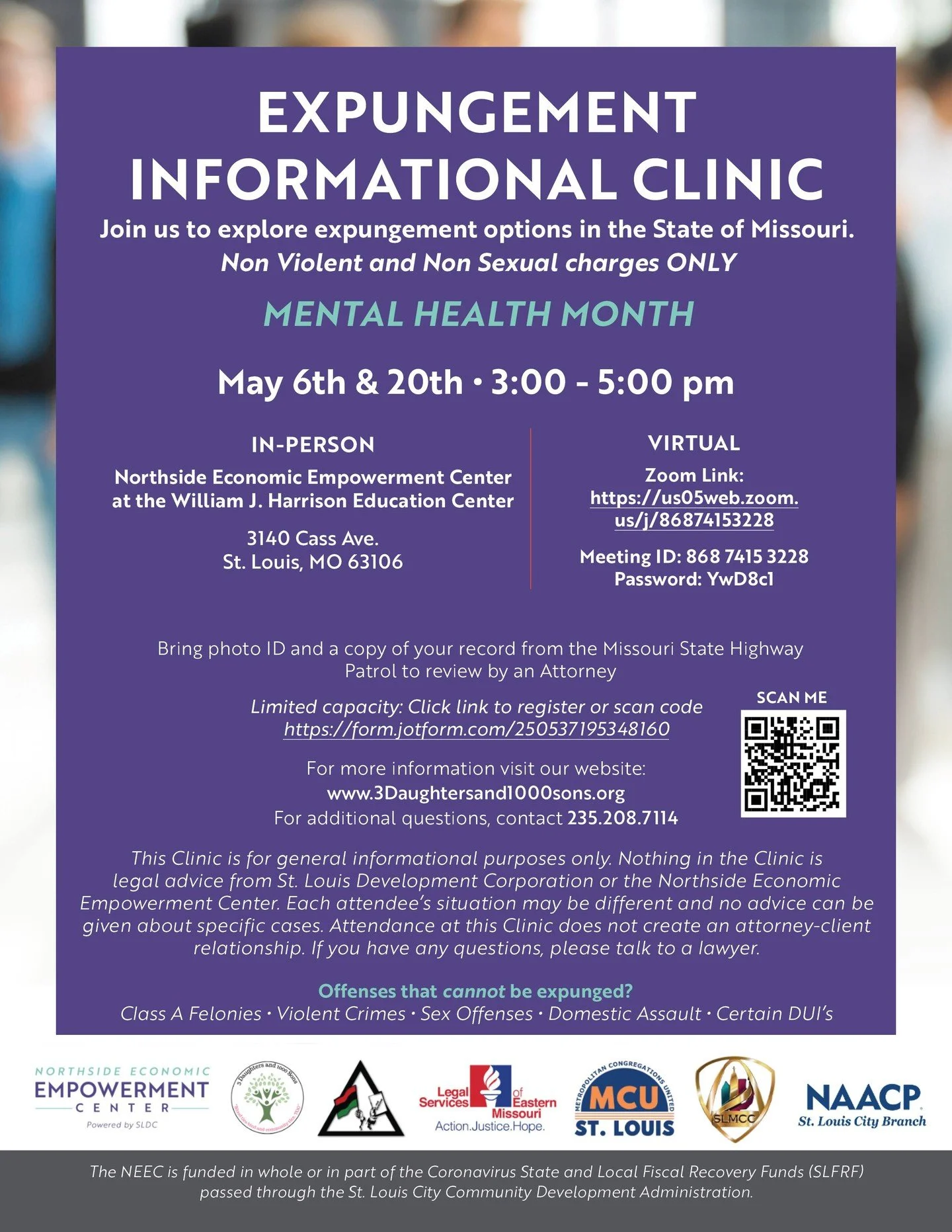 EXPUNGEMENT CLINIC: Join us on May 6th or 20th for an Expungement Informational Clinic where attendees can explore expungement options in the State of Missouri for non-violent &amp; non-sexual charges. 

Learn more @ 🔗 in bio.